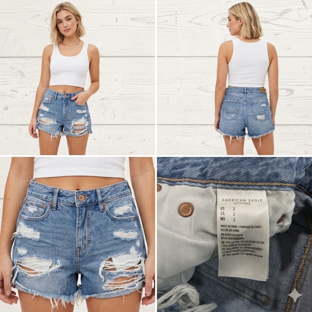 American Eagle Heavily Distressed Denim Cutoff Shorts Size 2